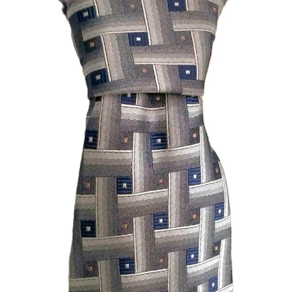 Valerio Garati Pure Silk Necktie Men Handmade Geometric Taupe Gold Black Tie - Picture 1 of 10